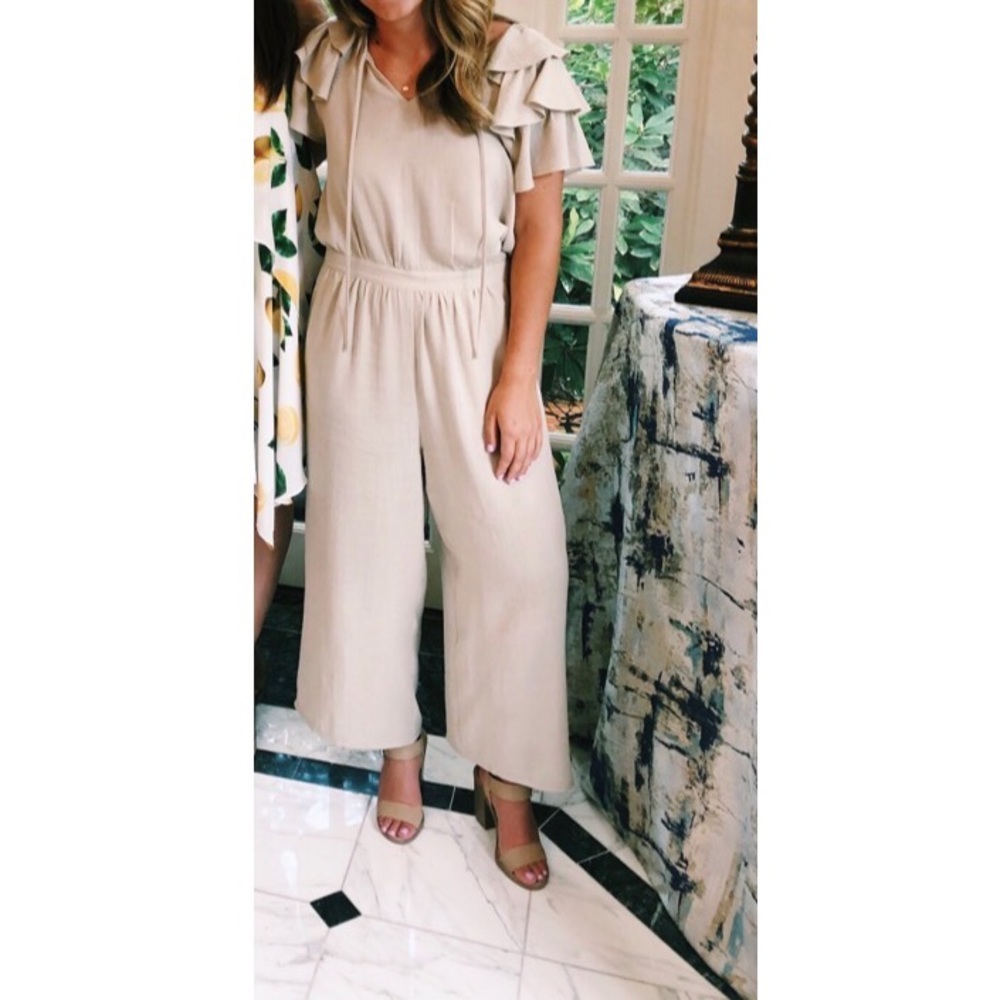 Jumpsuit! Tan, linen material, size L